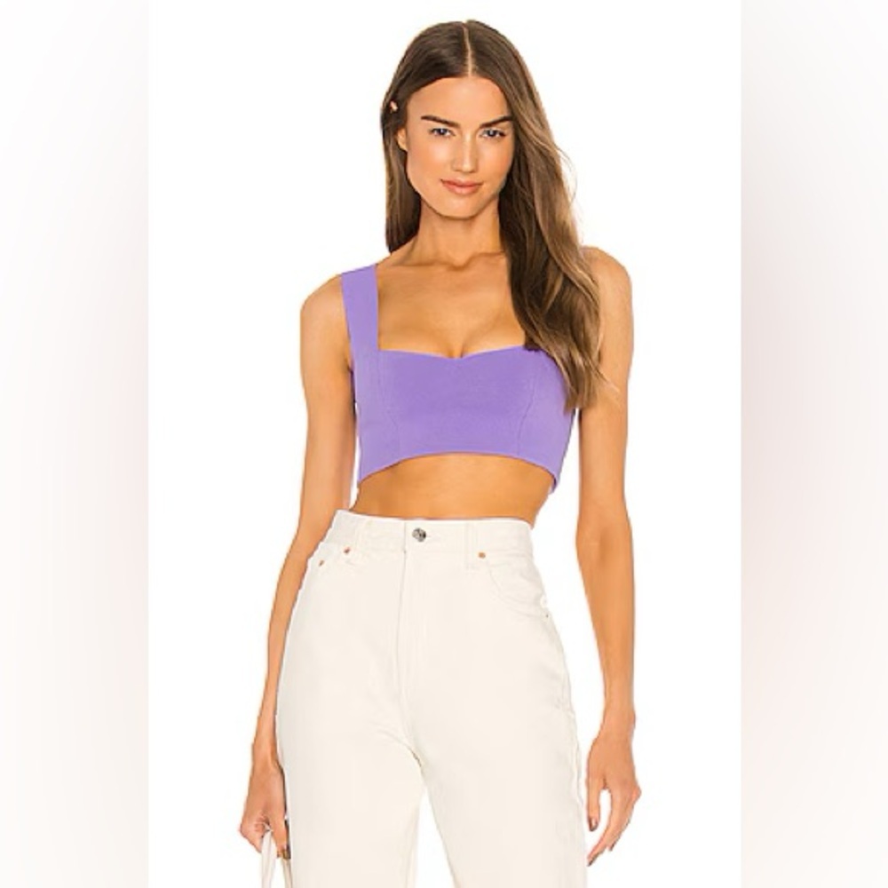 A.L.C. Jordana Amethyst Purple Compact Knit Sweetheart Neck Bra Crop Top EUC S